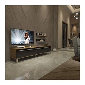 Decoraktiv Eko 4 Mdf Beyaz Siyah Std Krom Ayaklı Tv Ünitesi