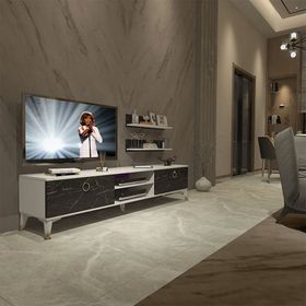 Decoraktiv EKO 4 Mdf Dvd Beyaz Siyah Mermer Gold Tv Ünitesi