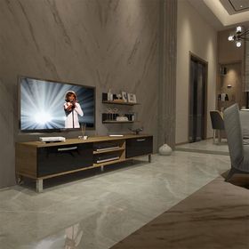 Decoraktiv EKO 4 Mdf Dvd Pera Siyah Krom Ayaklı Tv Ünitesi