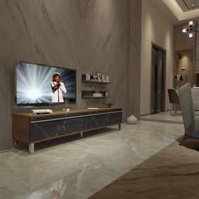 Decoraktiv EKO 4 Mdf Std Ceviz Siyah Mermer Krom Ayaklı Tv Ünitesi