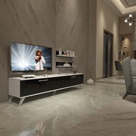 Decoraktiv Eko 4 Slm Std Retro Beyaz Siyah Tv Sehpa Ünitesi