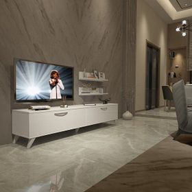 Decoraktiv Eko 4 Slm Std Retro Parlak Beyaz Tv Sehpa Ünitesi