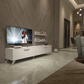 Decoraktiv Eko 4 Slm Std Retro Parlak Beyaz Tv Sehpa Ünitesi