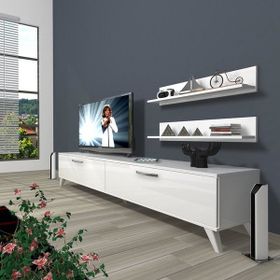 Decoraktiv Eko 4 Slm Std Retro Parlak Beyaz Tv Sehpa Ünitesi