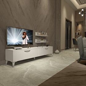 Decoraktiv Eko 4 Slm Std Silver Parlak Beyaz Tv Sehpa Ünitesi