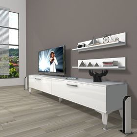 Decoraktiv Eko 4 Slm Std Silver Parlak Beyaz Tv Sehpa Ünitesi