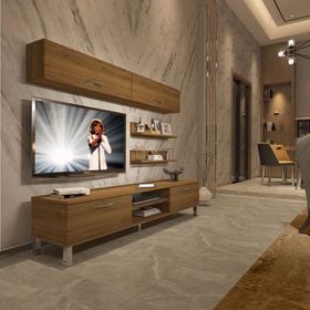Decoraktiv Eko 5 Mdf Dvd Krom Ayaklı Naturel Pera Tv Sehpa Ünitesi
