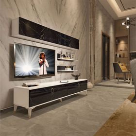 Decoraktiv EKO 5 Mdf Std Beyaz Siyah Mermer Gold Tv Ünitesi