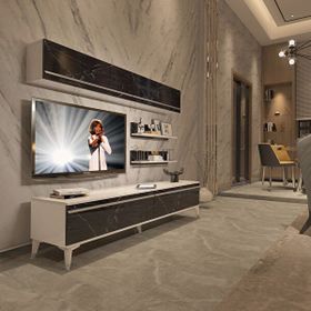 Decoraktiv Eko 5 Mdf Std Silver Beyaz Siyah Tv Sehpa Ünitesi