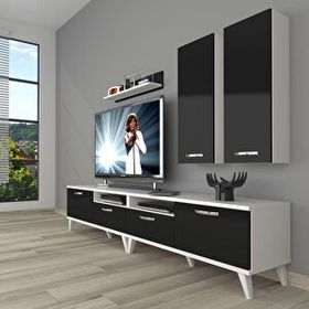 Decoraktiv Eko 5200D Mdf Retro Beyaz Siyah Tv Sehpa Ünitesi