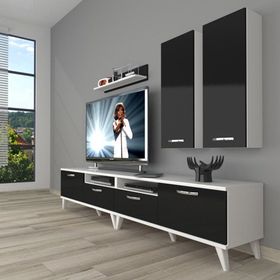 Decoraktiv Eko 5200D Mdf Retro Beyaz Siyah Tv Sehpa Ünitesi