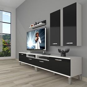 Decoraktiv Eko 5200D Slm Krom Ayaklı Beyaz Siyah Tv Sehpa Ünitesi