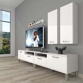 Decoraktiv Eko 5200D Slm Krom Ayaklı Parlak Beyaz Tv Sehpa Ünitesi