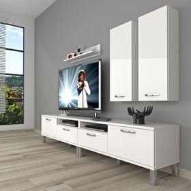 Decoraktiv Eko 5200D Slm Krom Ayaklı Parlak Beyaz Tv Sehpa Ünitesi
