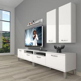 Decoraktiv Eko 5200D Slm Krom Ayaklı Parlak Beyaz Tv Sehpa Ünitesi