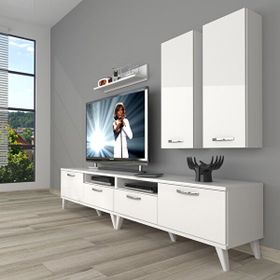 Decoraktiv Eko 5200D Slm Retro Parlak Beyaz Tv Sehpa Ünitesi