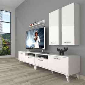 Decoraktiv Eko 5200D Slm Retro Parlak Beyaz Tv Sehpa Ünitesi