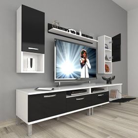 Decoraktiv Eko 5200DA Mdf Krom Ayaklı Beyaz Siyah Tv Sehpa Ünitesi