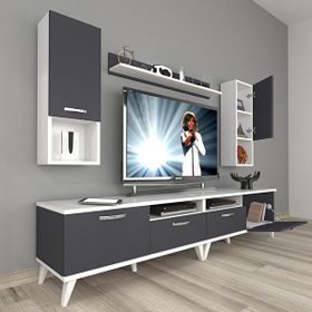 Decoraktiv Eko 5200DA Mdf Retro Beyaz Antrasit Tv Sehpa Ünitesi