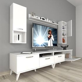 Decoraktiv Eko 5200DA Mdf Retro Parlak Beyaz Tv Sehpa Ünitesi