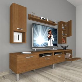Decoraktiv Eko 5200DA Slm Krom Ayaklı Naturel Ceviz Tv Sehpa Ünitesi