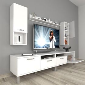 Decoraktiv Eko 5200DA Slm Krom Ayaklı Parlak Beyaz Tv Sehpa Ünitesi