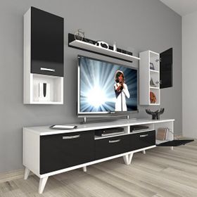 Decoraktiv Eko 5200DA Slm Retro Beyaz Siyah Tv Sehpa Ünitesi