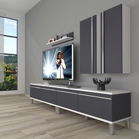 Decoraktiv Eko 5200T Mdf Krom Ayaklı Beyaz Antrasit Tv Sehpa Ünitesi