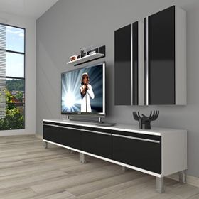 Decoraktiv Eko 5200T Mdf Krom Ayaklı Beyaz Siyah Tv Sehpa Ünitesi