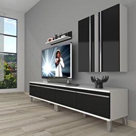 Decoraktiv Eko 5200T Mdf Krom Ayaklı Beyaz Siyah Tv Sehpa Ünitesi