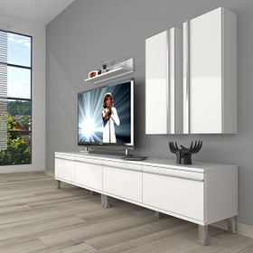 Decoraktiv Eko 5200T Mdf Krom Ayaklı Parlak Beyaz Tv Sehpa Ünitesi