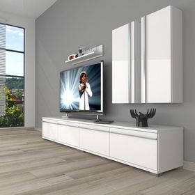 Decoraktiv Eko 5200T Mdf Rustik 200x40x40 cm Parlak Beyaz Tv Ünitesi