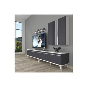 Decoraktiv Eko 5200TA Mdf Krom Ayaklı 200x40x48 cm Beyaz Antrasit Tv Ünitesi