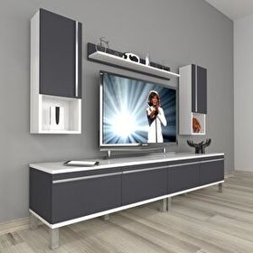 Decoraktiv Eko 5200TA Mdf Krom Ayaklı 200x40x48 cm Beyaz Antrasit Tv Ünitesi