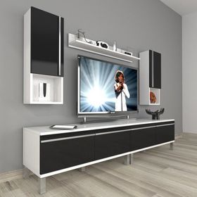Decoraktiv Eko 5200TA Mdf Krom Ayaklı 200x40x48 cm Beyaz Siyah Tv Ünitesi