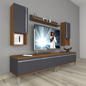 Decoraktiv Eko 5200TA Mdf Krom Ayaklı 200x40x48 cm Ceviz Antrasit Tv Ünitesi