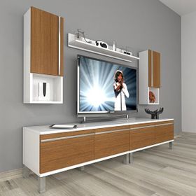 Decoraktiv Eko 5200TA Mdf Krom Ayaklı 200x40x48 cm Ceviz Beyaz Tv Ünitesi