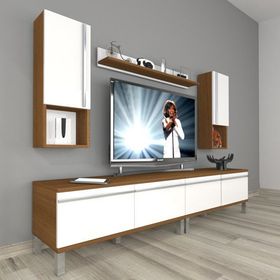 Decoraktiv Eko 5200TA Mdf Krom Ayaklı 200x40x48 cm Ceviz Beyaz Tv Ünitesi