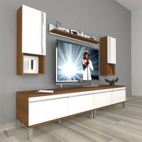 Decoraktiv Eko 5200TA Mdf Krom Ayaklı 200x40x48 cm Ceviz Beyaz Tv Ünitesi