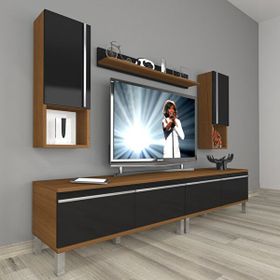 Decoraktiv Eko 5200TA Mdf Krom Ayaklı 200x40x48 cm Ceviz Siyah Tv Ünitesi