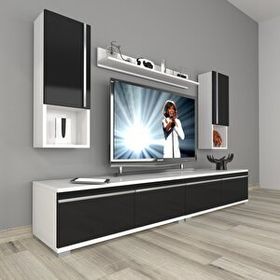 Decoraktiv Eko 5200TA Mdf Tv Ünitesi 200x40x40 cm Beyaz Siyah Tv Ünitesi