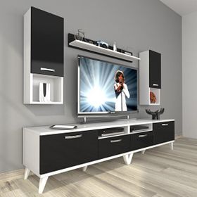Decoraktiv Eko 5220DA Mdf Retro Beyaz Siyah Tv Sehpa Ünitesi