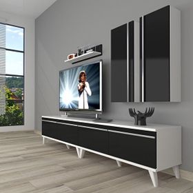 Decoraktiv Eko 5220T Mdf Retro Beyaz Siyah Tv Sehpa Ünitesi