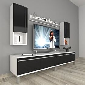 Decoraktiv Eko 5220TA Mdf Krom Ayaklı Beyaz Siyah Tv Sehpa Ünitesi