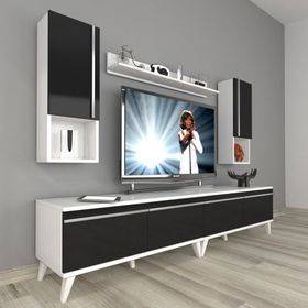 Decoraktiv Eko 5220TA Mdf Retro Beyaz Siyah Tv Sehpa Ünitesi
