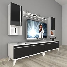 Decoraktiv Eko 5220TA Mdf Retro Beyaz Siyah Tv Sehpa Ünitesi