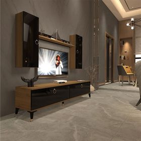 Decoraktiv EKO 5D Mdf Std Pera Siyah Gold Tv Ünitesi