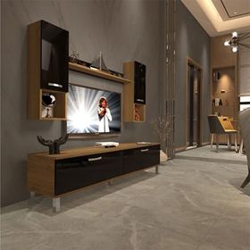 Decoraktiv EKO 5DA Mdf Std Pera Siyah Krom Ayaklı Tv Ünitesi