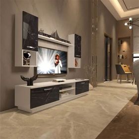 Decoraktiv EKO 5DAB Mdf Dvd Beyaz Siyah Mermer Tv Ünitesi