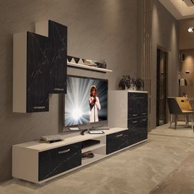 Decoraktiv Eko 6 Mdf Dvd Beyaz Siyah Mermer Tv Sehpa Ünitesi